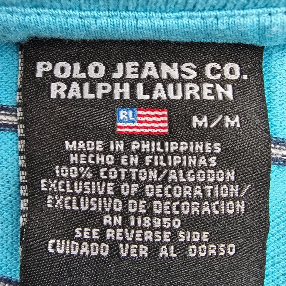 Polo Jeans Co. Ralph Lauren Polo Shirt Mens Medium Blue Striped Golf Performance